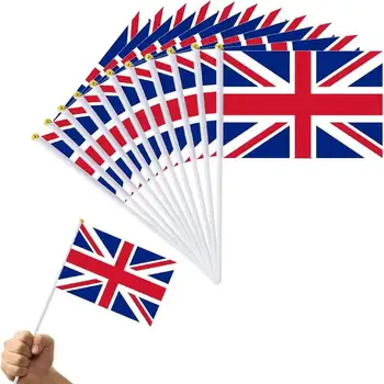 10шт Малки знамена Юниън Джак с шестия Британски флаг Преносими знамена Великобритания Мини-знамена Знамена, ръчно изработени за кралски дейности Декор партита