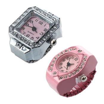 2 ЕЛЕМЕНТА 20 мм на Квадратен Часовник с пръстен, Пальцевые Часовници с женски кварцов джоб от розово сплав, Часовници с пръстен за пръстите