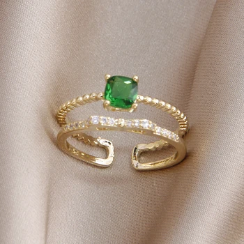 2022 Нови Нежен Пръстен от 14 каратово злато със зелен кристал, Регулируеми Пръстени За жени, Бижута, Годежни пръстени с кубическим Цирконием и лък