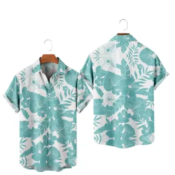 2023 Мъжки ризи Модни Летни хавайски удобни ежедневни ризи на една пуговице с 3D принтом, плажни ризи оверсайз с къс ръкав