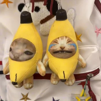 2023 Нов плюшено висулка с банан котка, сладък плачущий банан котка, забавен, ключодържател, окачване за автомобилната чанта, ключодържател, аксесоари, подаръци на детето