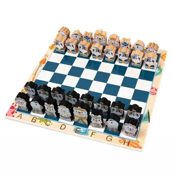 Cartoony Дървена Сгъваема шахматен комплект Настолна детска дъска за съхранение Вътре За възрастни и деца, шах за начинаещи, Семейни Настолни игри