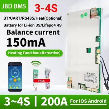JBD Smart BMS 3S 4S Li-ion 12V 4S Lifepo4 200A Балансова Такса Литиева Батерия Датчик за Температура UART Функция на Отопление С Безплатен Модул BT