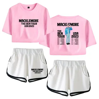 Macklemore music fans, дебнещ съкратен комплекти, обнажающие корема, къси тениски с принтом, спортни комплекти, градинска облекло, панталони, дамски хавайска тениска