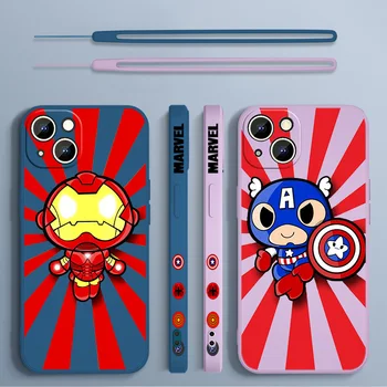 Marvel Капитан Америка, Железният Човек За Apple iPhone 14 13 12 mini 11 Pro 8 7 6S 6 Plus XR XS X Max Течна Левица Въже Мек Калъф За Телефон