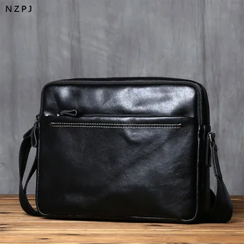 NZPJ Мъжка чанта През рамо От естествена Кожа, Ежедневна Чанта През Рамо От Естествена Телешка Кожа, Чанта За Tablet pc, Тенденция Мъжка Чанта За 10-инчов iPad