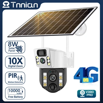 Tnnian 4K 8MP 4G Двухобъективная PTZ Слънчева камера Външен двухэкранный изкуствен интелект Проследяване на човек на Сигурността на WIFI IP камера за наблюдение V380 PRO