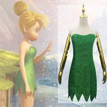 Аниме, нов костюм Фея на Зъбките Дин-Дин, зелена рокля за възрастни, Дин-Дин, на парти за Хелоуин, секси мини рокли и перуки за cosplay