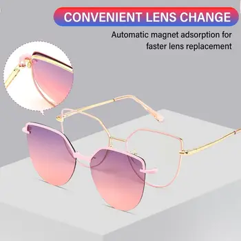 Анти-Синя Светлина 3 В 1 Магнитни Точки Жени Котешко Око Клип На Рамки За Очила Мъжете UV400 Поляризирани Слънчеви Очила Oculos De Sol 2023