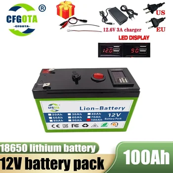 Батерия 12V 100Ah литиева батерия 18650 Акумулаторна батерия за слънчева енергия батерията электромобиля + зарядно устройство 12,6 В 3а