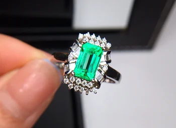 Бижута от 18 каратово злато E622, Замбия, натурален Зелен смарагд, диамант с тегло 1,4 карата, дамски пръстени за жени, елегантна пръстен