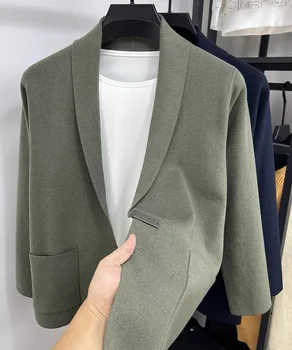Висококачествени дизайнерски брендовый мъжки вязаный жилетка с ревери, пролет и есен 2023, нов корейски ежедневния моден обикновен пуловер, палто