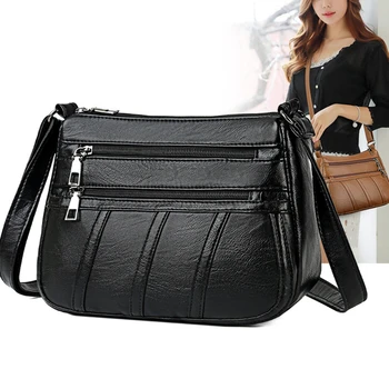 Дамска чанта за през рамото от изкуствена кожа, прости обикновена чанта-незабавни посланици през рамо, модерна чанта за майките, дамски портфейл с множество джобове, дамски чанта