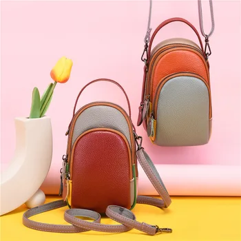 Дамска чанта от естествена кожа, дизайнерски мини-чанти и калъфи за мобилни телефони и портфейли, модерна чанта през рамо, модни дамски чанти-месинджър