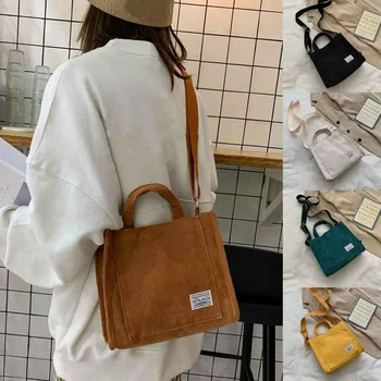 Дамски вельветовая чанта с цип, малък памучен холщовая чанта, ежедневна чанта през рамо, реколта чанти-незабавни посланици, чанти