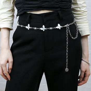 Дамски дълги колан-верига с пеперуди За жени, модни метални сребърни аксесоари за рокли с веригата за тяло