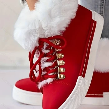 Дамски обувки, плюшени зимни обувки, нескользящие ботильоны, ежедневни топли кожени маратонки голям размер, удобни зимни дамски обувки на платформа