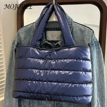 Дамски стеганая чанта през рамо, лека пухлая чанта, голям голям чанта през рамо с цип, Универсална ежедневна чанта за пазаруване