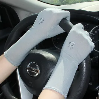 Дамски Тънки Еластични Ръкавици за Етикет със средна дължина, Летни Дамски Слънчеви Ръкавици С бродерия, Аксесоари за шофиране на кола
