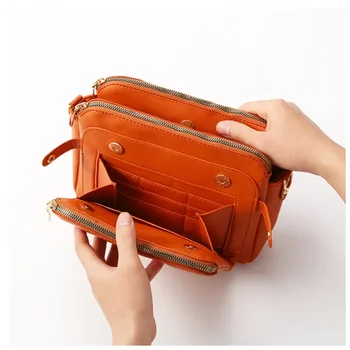 Дамски чанта през рамо, реколта трехслойная кожена чанта през рамо, преносими ежедневни прости Елегантни многофункционални чанти-чанти