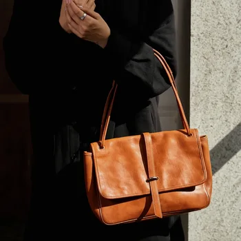 Дамски чанти през рамо от Волска кожа 2023, Реколта чанта През Рамо с Голям капацитет, Френски Елегантни Чанти-тоут от естествена кожа, Bolsas.