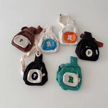 Детска чанта през рамо с азбука за момчета и момичета, чанта за игри на открито, украсени с преносим портфейл за монети