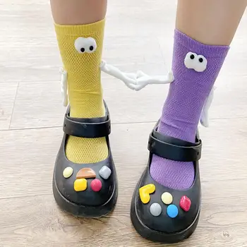 Детски чорапи с магнитно съединение, детски спортни чорапи със средна тръба, Магнитни чорапи за най-малките с красиви мультяшными очи, Топли аксесоари