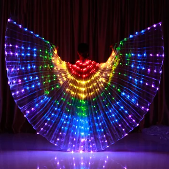 Дъгата на ъгъла на наклона на led крилата Led костюми за възрастни Цирк led светлина Светещи костюми, Вечерни Шоу Крила Танцови облекла с 2 пръчки