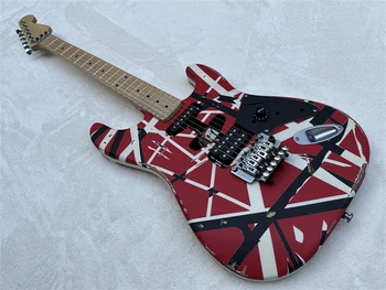 Едуард Еди Ван Хален Heavy Relic Red Franken 5150 Електрическа китара в Черно-бяла ивица Floyd Rose Тремоло Бридж Наклонен Звукосниматель