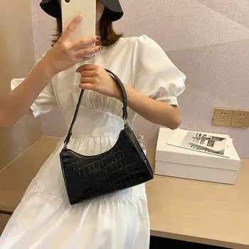 Ежедневна чанта-прашка от изкуствена кожа, дамска елегантна чанта през рамо с веригата, популярна проста дамска чанта за всеки ден