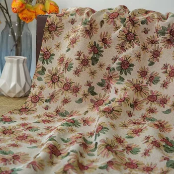 Жаккардовая ровинговая тъкан, която е боядисана маргаритками, 100-150 см, есенно-зимна шевна облекло, рокля, холщовая чанта, декоративна тъкан за дивана