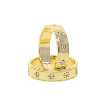 Женски пръстен, гривна, златист цвят класически прост дизайн с искряща 5A CZ звезда-печаткой, широк пръстен за целия пръст.