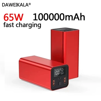 Захранване за бързо зареждане DAWEIKALA с мощност 65 W, кабел за зареждане блок за телефон и лаптоп, порт dc от алуминиева сплав капацитет от 100000 ма, мобилен източник на захранване