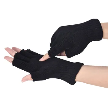 Зимни ръкавици дамски ластични топли възли мъжки полуперчатки без пръсти, черни полуперчатки, ръкавици, дамски зимни аксесоари
