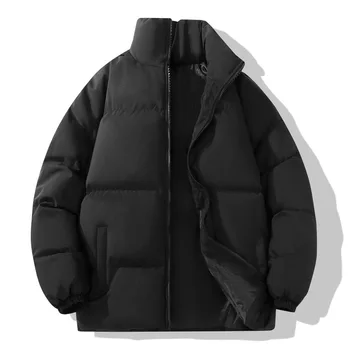 Зимно мъжко свободно памучни палто 2024 година, топло однотонная яке с висока яка от дреха, Памучен яке с удебелени студена яке Tide