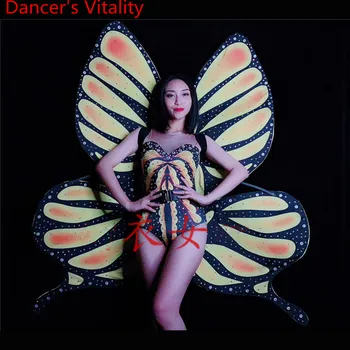 Знакът шоу, парти Дамски певицата DJ Pole Jazz Dance Little Bee Butterfly Wings Монтиране костюм на заден план Сценична облекло За изказвания Костюм за изяви