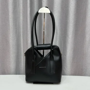 Класически дамски чанта през рамо с Модерен дизайн, чанта-кофа за през рамо, однотонная Женствена чанта от естествена кожа, лесна чанта за улични пътуване, B
