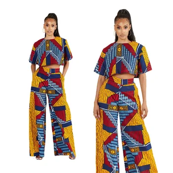 Комплект от две части на Африка облекло Африкански Нов Модерен костюм Дашики с флорални принтом Топ Панталони Суперэластичная парти Екипи За жени
