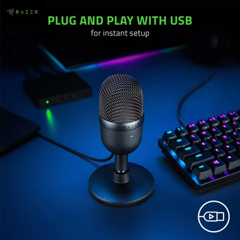 Кондензаторен микрофон Razer Seiren Mini Usb за професионален запис на стрийминг мултимедия и компютърни игри с високо качество