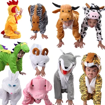 Костюми за cosplay животни, Свине, Слон, Крава, Вълк, лисица, заек, динозавър, Тигър, кон, детски подаръчен гащеризон
