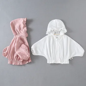 Летни модни леки обикновена шифоновые върхове за деца, които предпазват от слънцето, с качулка, палто с цип за малки момичета от 0 до 36 месеца