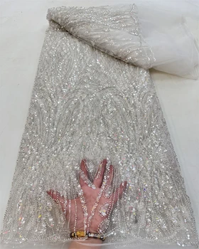Луксозна Африканска Лейси плат с тежки мъниста 2023 г., висококачествени Нигерийски пайети, френски тюл, материал за сватбени партита