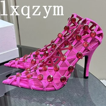 Луксозни Дамски обувки-лодка с декорация във формата на кристали, Летни Призматични издълбани пикантни обувки на висок ток с остър пръсти, Дамски официални обувки с цвят на мечти