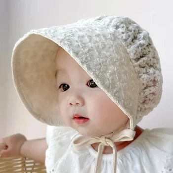 Лятна детска шапка със завързана цвете, принцеса, Мека шапка-качулка за малки момичета, слънчеви шапки за деца, реквизит за снимки новородени