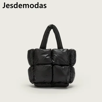 Модерен мини-чанти Jesdemodas с подплата от пера, дизайнерски ватирани чанти за жени, луксозни найлонови пухени чанта през рамо, чантата