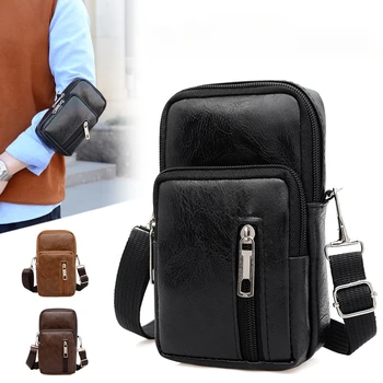 Модерен мъжки богат на функции поясная чанта от изкуствена кожа, всекидневни джоб за мобилен телефон, мъжки спортен колан за пътуване, чанта за задника