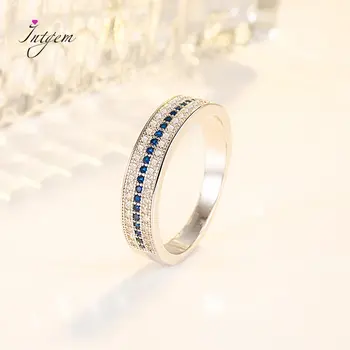 Модерен пръстен със синьо цирконием Прост дизайн на Дамско Луксозно пръстен със син кристал на Изящни декорации за партита Подарък за Годишнина от сватбата