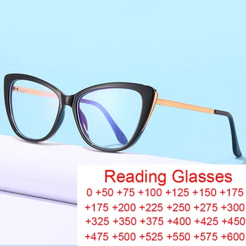 Модерен, секси Очила за четене Cat Eye TR90 със синя светлина, Женски Гъвкави Оптични Очила по рецепта, Готови Очила за далекогледство