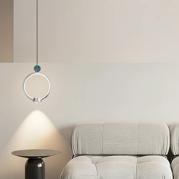 Модерен хром Малък висящ лампа, Прикроватное Кръгъл пръстен, Творчески Черни Полилеи, Изчистен, с монтиран на стената лампа за спални 2023