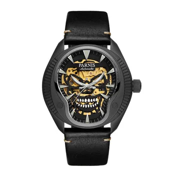 модерни мъжки ръчни часовници, мъжки автоматичен часовник PARNIS луксозни мъжки механичен часовник водоустойчив часовник светещи скелета на черепа